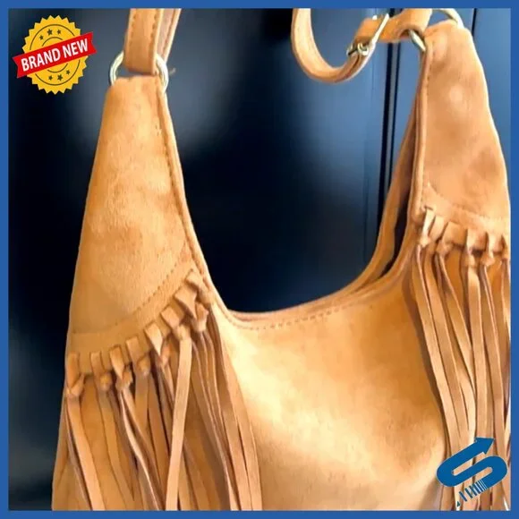 Suede Fringe Hobo Bag Boho Chic Shoulder Purse Tassel Bucket Crossbody - Picture 6 of 6